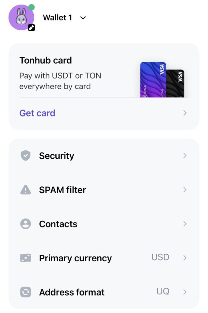تنظیمات کیف پول تون هاب