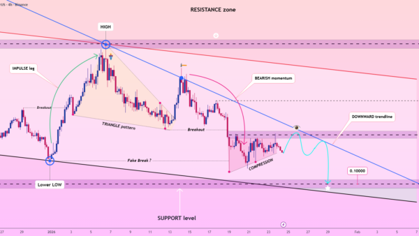 نمودار تحلیل هدرا — Lingrid | الگوی فشرده‌سازی HBARUSDT قبل از ادامه روند